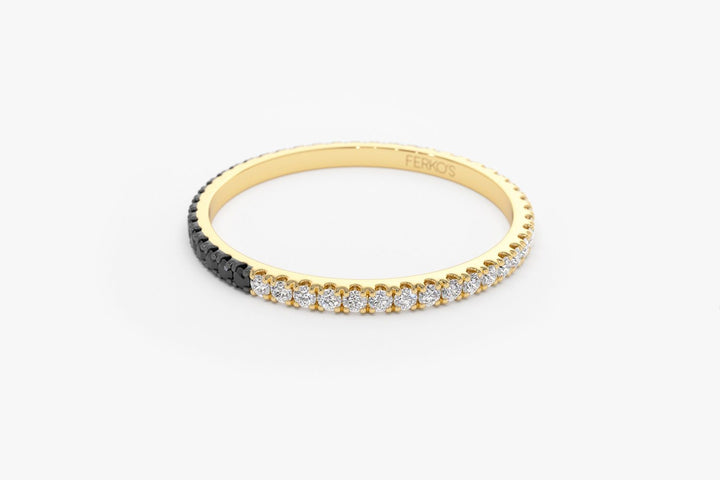 Round Cut Half Black Half White Diamond Full Eternity Band for Her - Doozy Diamonds