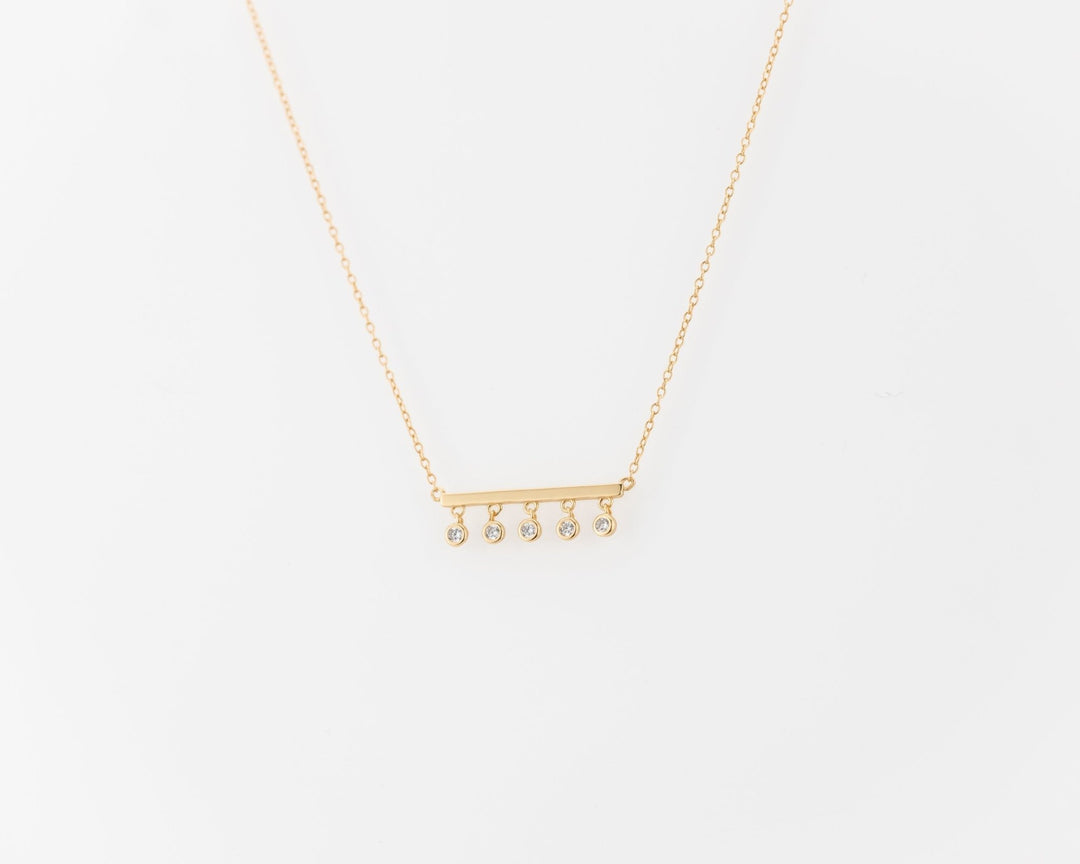Bezel set Round Cut Diamond Bar Necklace for Her - Doozy Diamonds