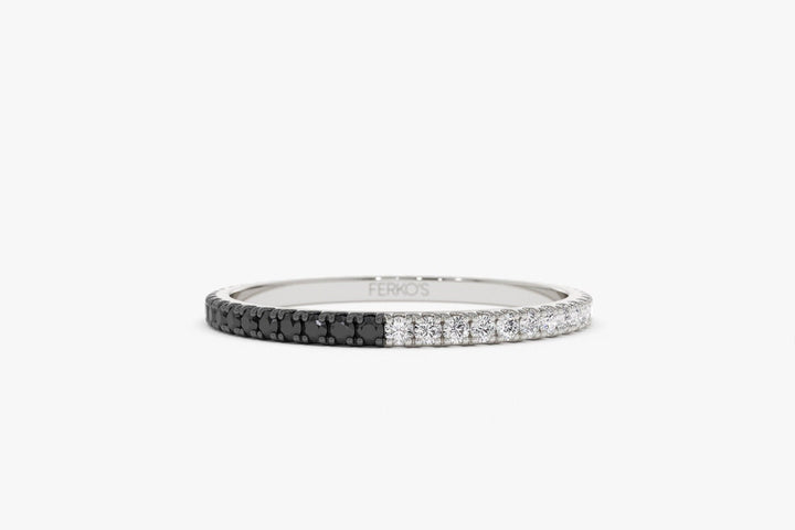 Round Cut Half Black Half White Diamond Full Eternity Band for Her - Doozy Diamonds