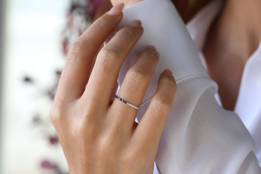 Round Cut Half Black Half White Diamond Full Eternity Band for Her - Doozy Diamonds
