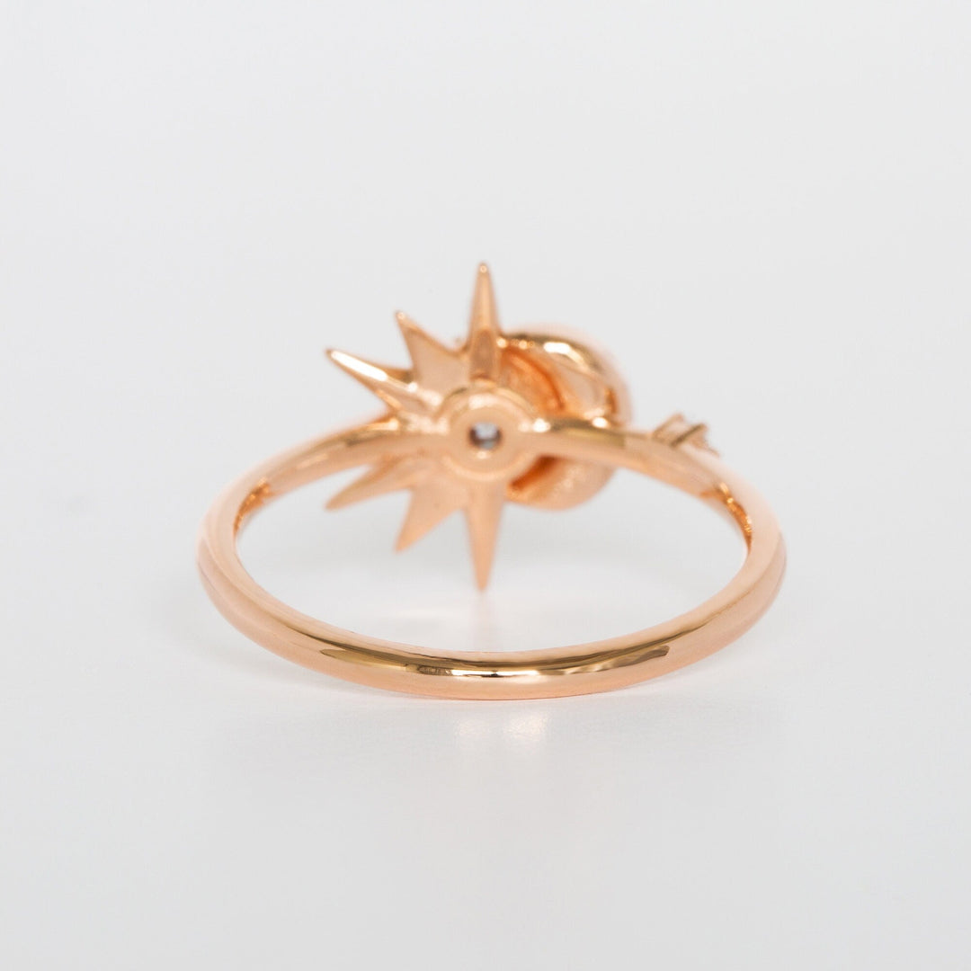 Round lab grown diamonds Sun & Crescent Moon Engagement Ring In Solid Gold - Doozy Diamonds