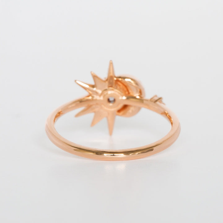 Round lab grown diamonds Sun & Crescent Moon Engagement Ring In Solid Gold - Doozy Diamonds