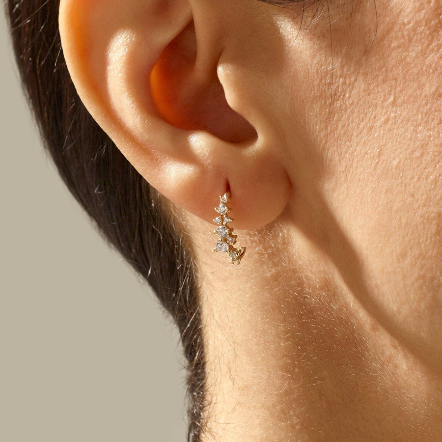 0.72CT Round Cluster lab grown diamonds Half Hoops Earrings In Yellow Gold - Doozy Diamonds