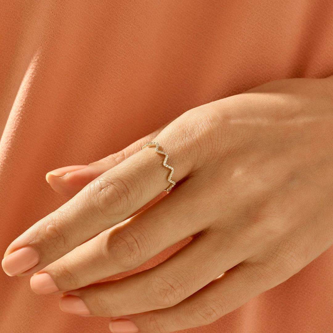 Round lab grown diamonds Wavy Wave Stacking Wedding Band In 14k Gold - Doozy Diamonds
