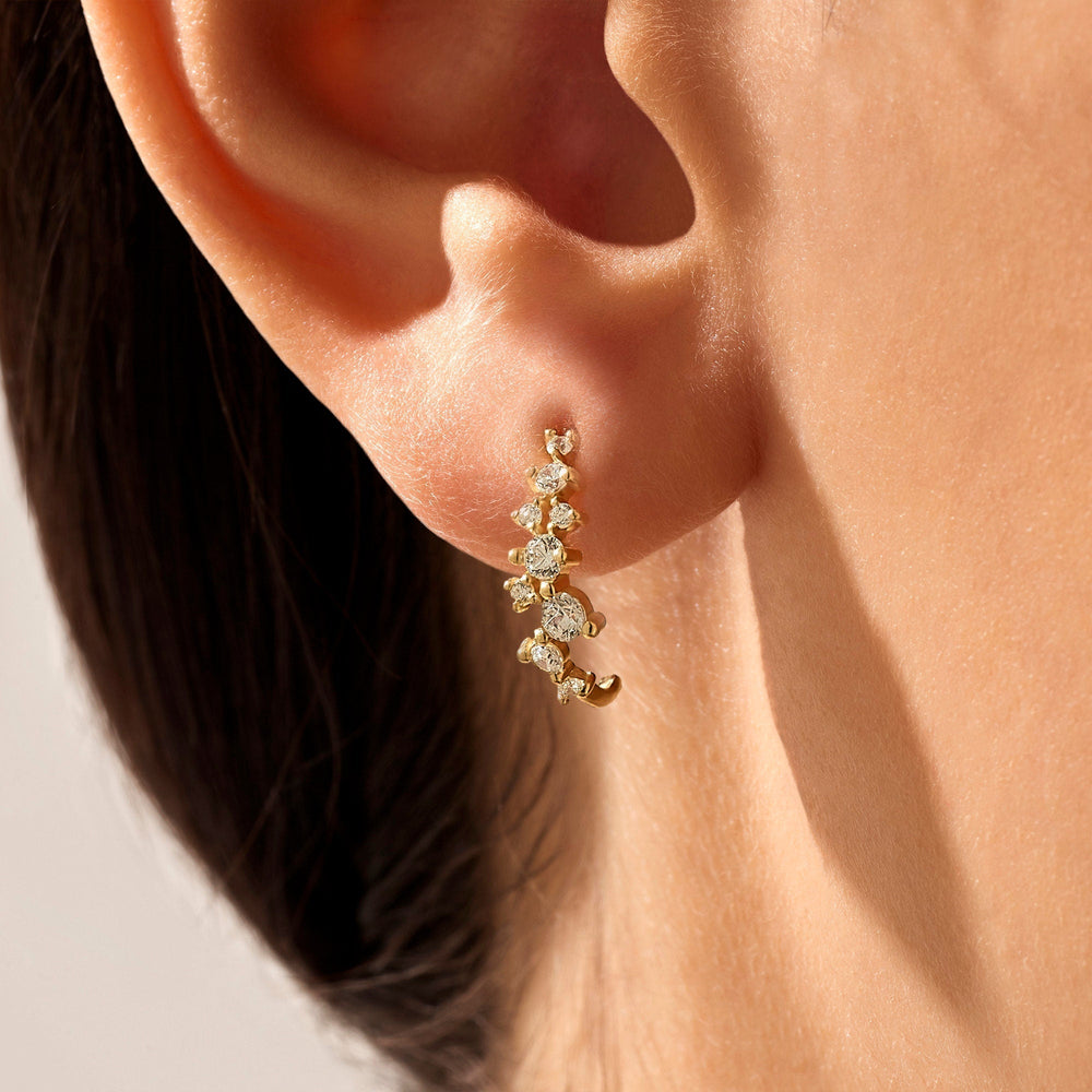 0.72CT Round Cluster lab grown diamonds Half Hoops Earrings In Yellow Gold - Doozy Diamonds