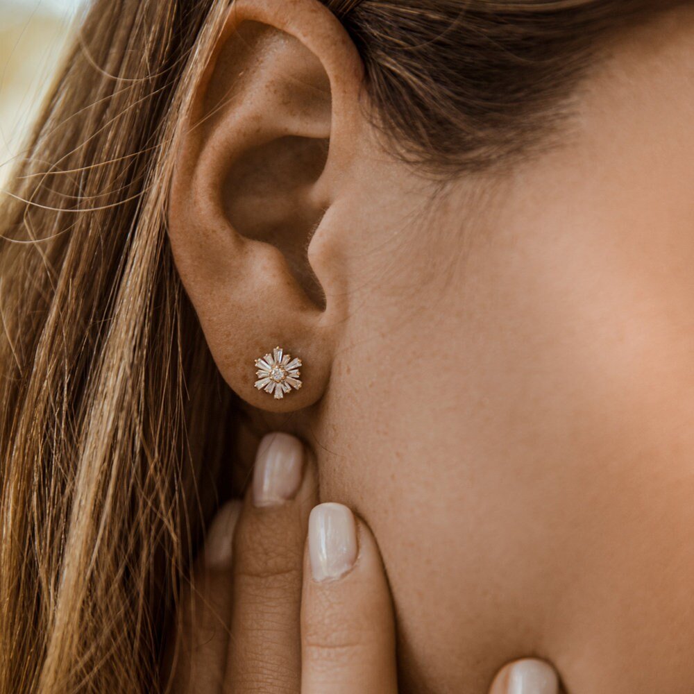 1.5CT Round & Baguette lab grown diamonds Stud Earring For Women - Doozy Diamonds