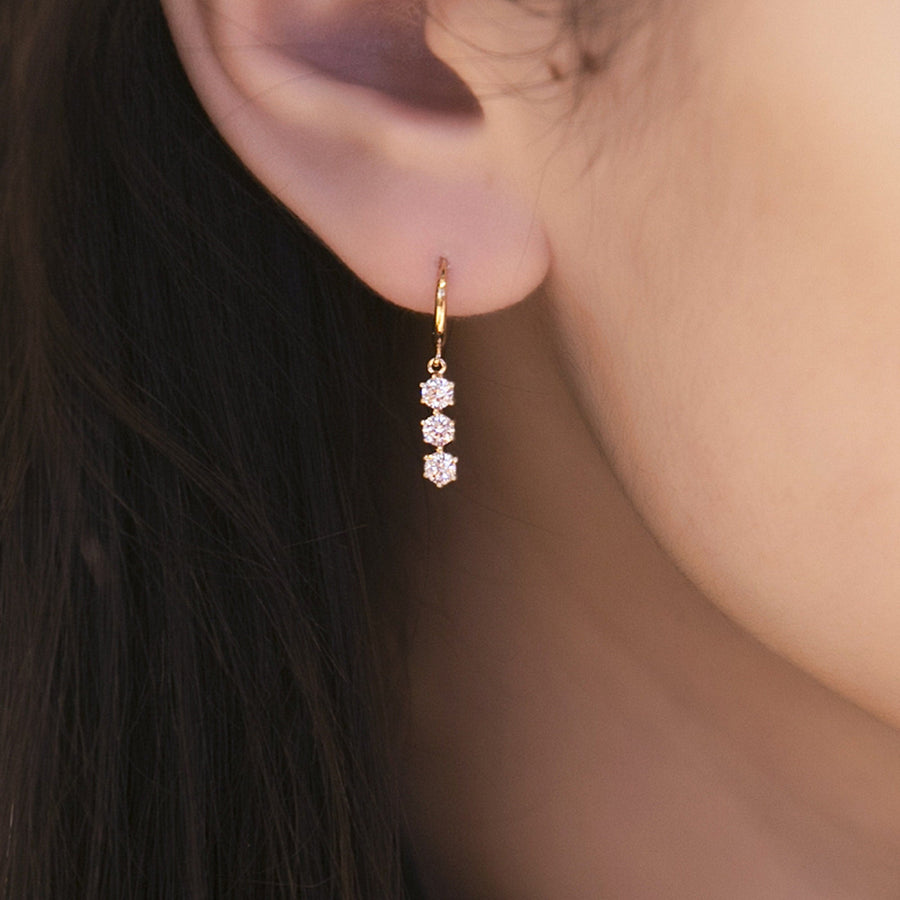 Round Cut Three Stone Diamond Dangle Earrings for Women - Doozy Diamonds