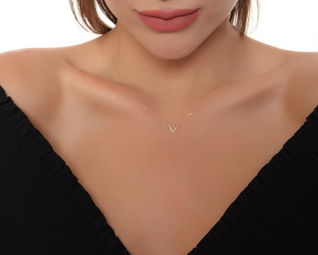 Elegant Gold Diamond Necklace V Shaped Necklace for Her - Doozy Diamonds