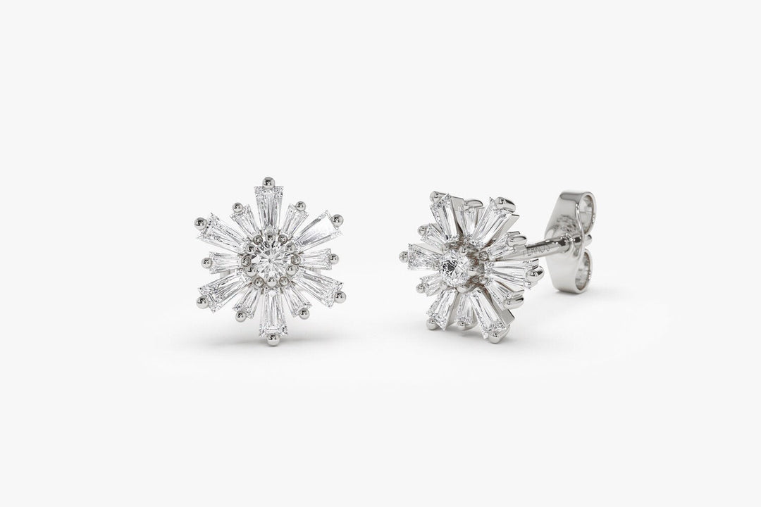 1.5CT Round & Baguette lab grown diamonds Stud Earring For Women - Doozy Diamonds