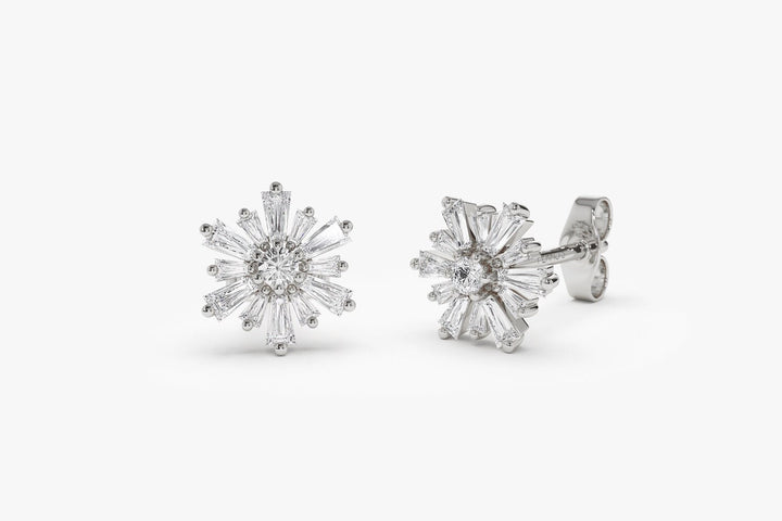 1.5CT Round & Baguette lab grown diamonds Stud Earring For Women - Doozy Diamonds