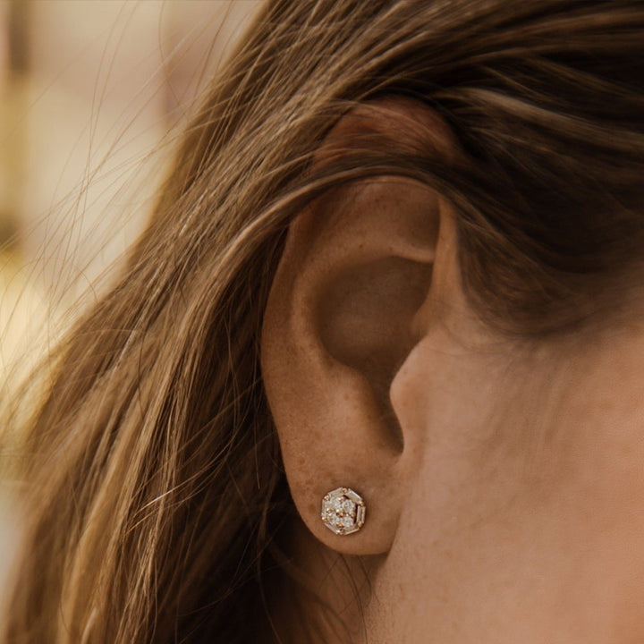 Baguette and Round Diamond Cluster Studs Earrings Gift for Wife - Doozy Diamonds