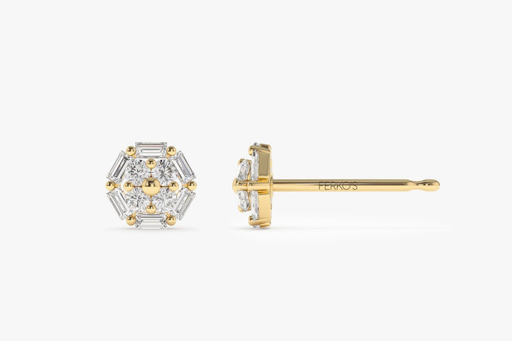 Baguette and Round Diamond Cluster Studs Earrings Gift for Wife - Doozy Diamonds
