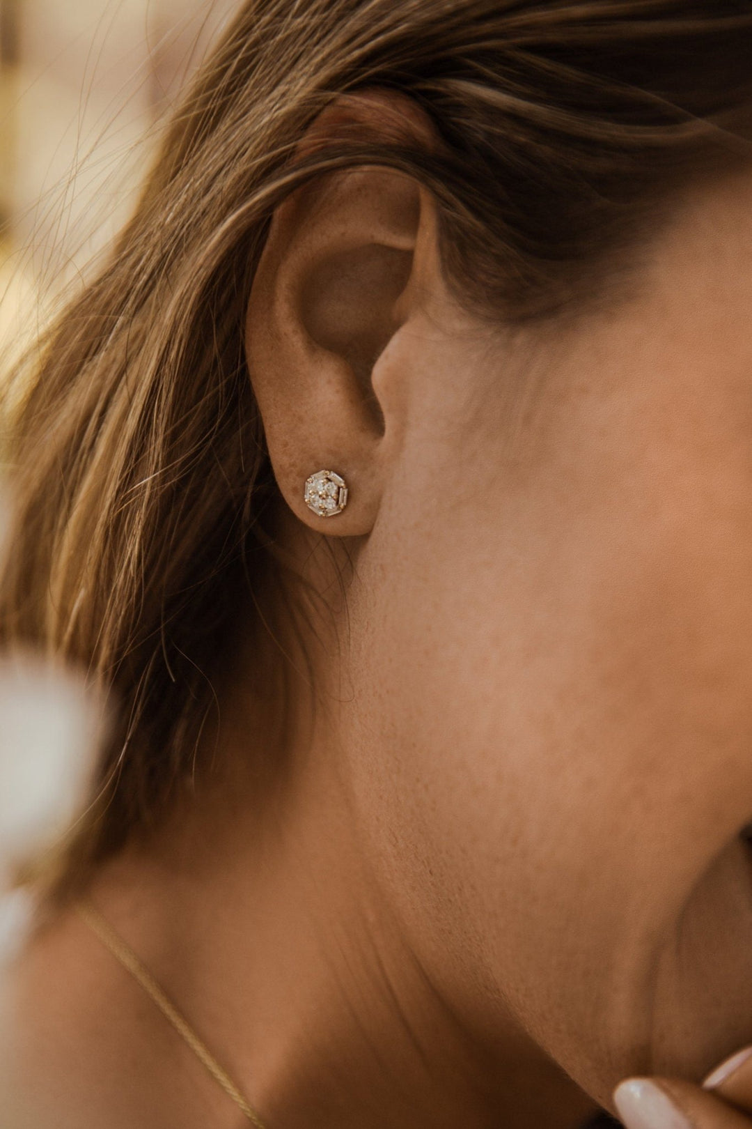 Baguette and Round Diamond Cluster Studs Earrings Gift for Wife - Doozy Diamonds