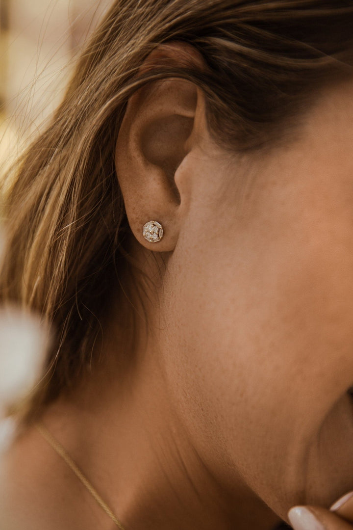 Baguette and Round Diamond Cluster Studs Earrings Gift for Wife - Doozy Diamonds