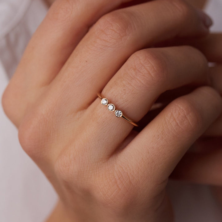 Three Stone Round Cut Diamond Wedding Band for Women - Doozy Diamonds