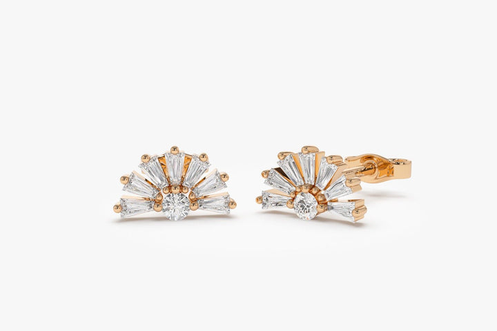 Tapered Baguette & Round Cut Diamond Unique Studs Earrings for Her - Doozy Diamonds