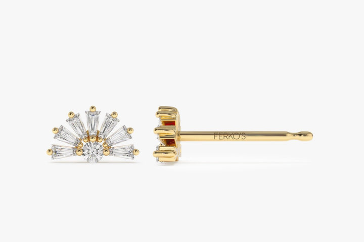 Tapered Baguette & Round Cut Diamond Unique Studs Earrings for Her - Doozy Diamonds