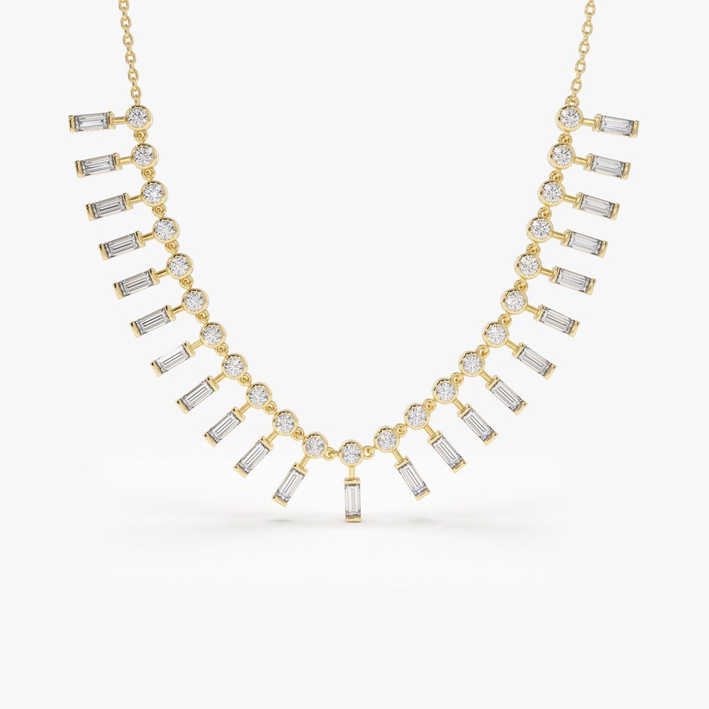 Baguette and Round lab grown diamonds Necklace In Gold - Doozy Diamonds