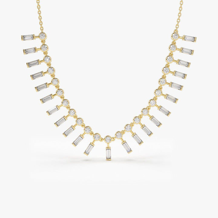 Baguette and Round lab grown diamonds Necklace In Gold - Doozy Diamonds