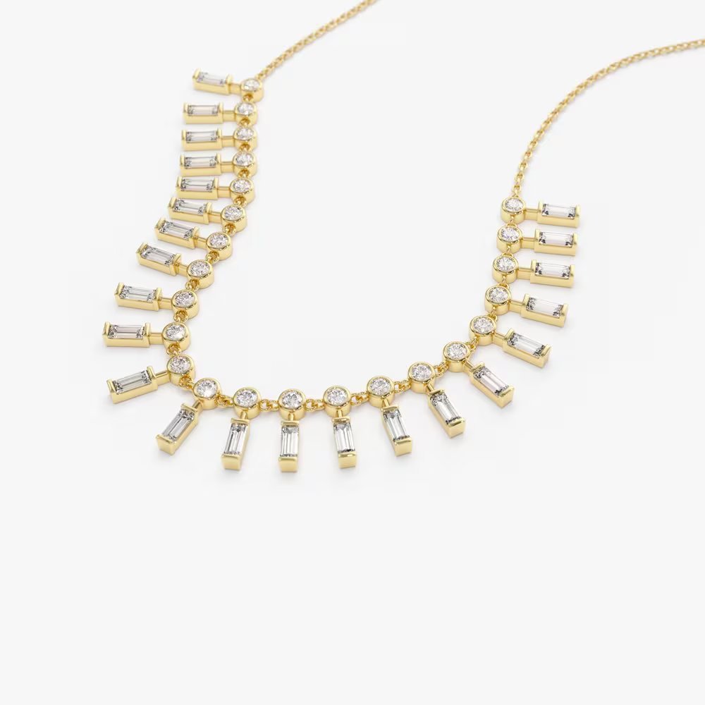 Baguette and Round lab grown diamonds Necklace In Gold - Doozy Diamonds