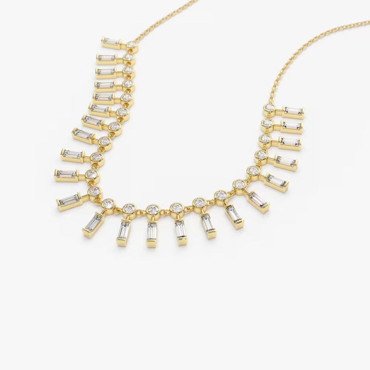 Baguette and Round lab grown diamonds Necklace In Gold - Doozy Diamonds