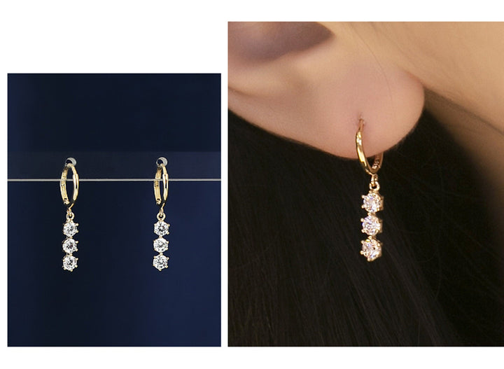 Round Cut Three Stone Diamond Dangle Earrings for Women - Doozy Diamonds