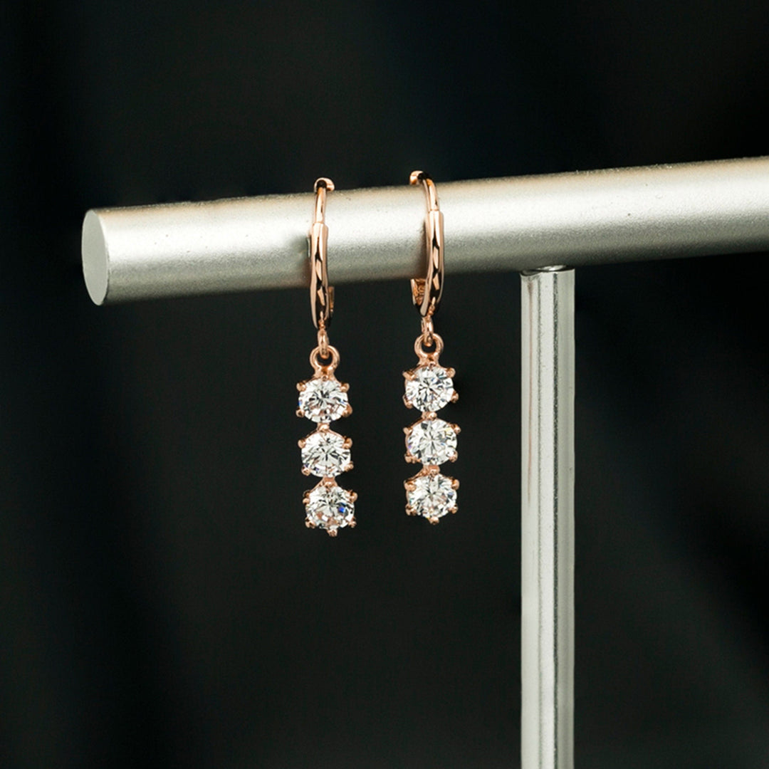Round Cut Three Stone Diamond Dangle Earrings for Women - Doozy Diamonds