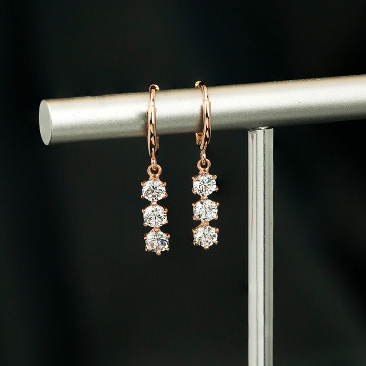 Round Cut Three Stone Diamond Dangle Earrings for Women - Doozy Diamonds
