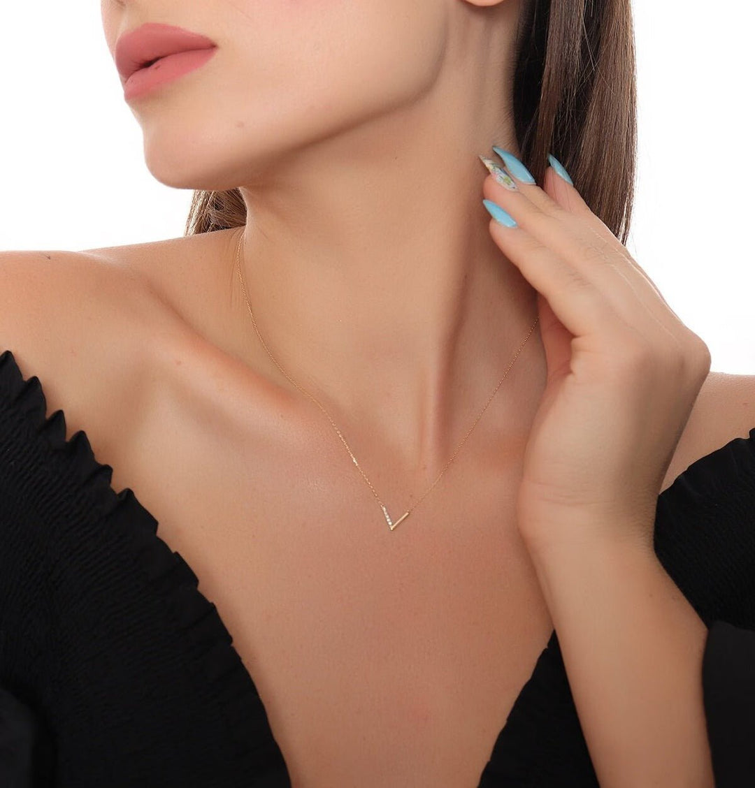 Elegant Gold Diamond Necklace V Shaped Necklace for Her - Doozy Diamonds
