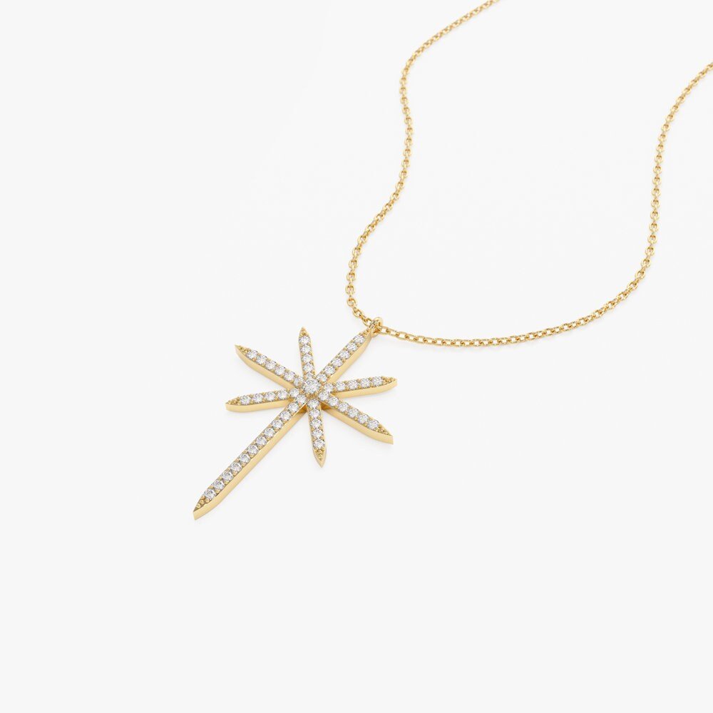 Round Diamond North Star Necklace for Her in 14K Gold - Doozy Diamonds