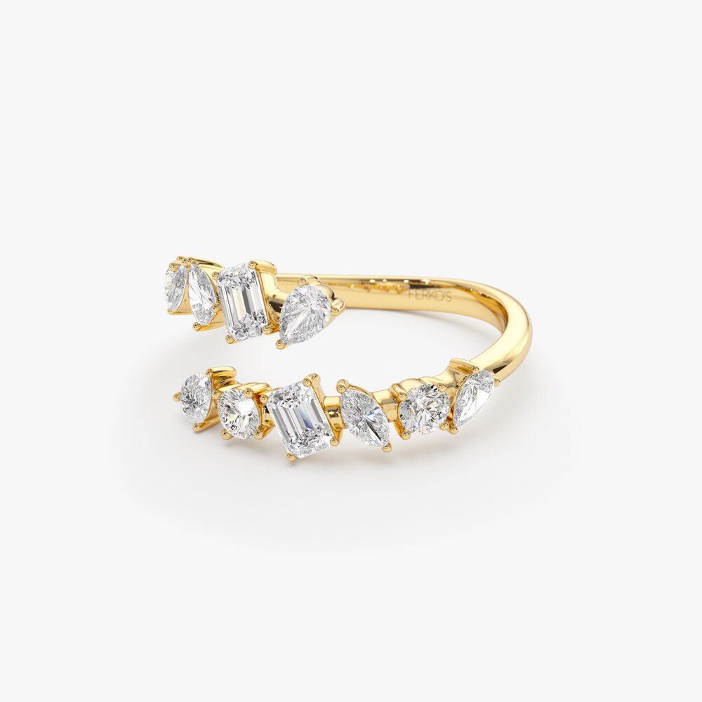 14k Solid Gold Cross Over Mix Diamond Statement Ring for Her - Doozy Diamonds