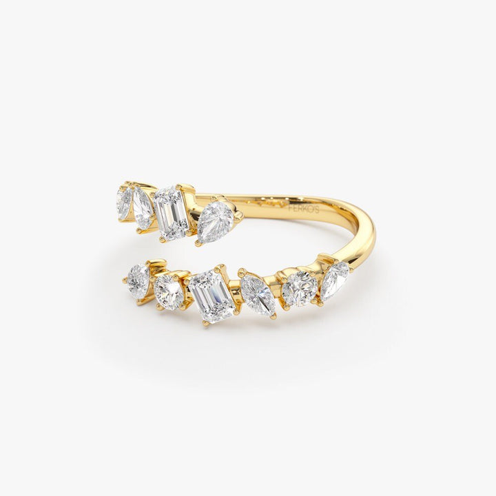 14k Solid Gold Cross Over Mix Diamond Statement Ring for Her - Doozy Diamonds