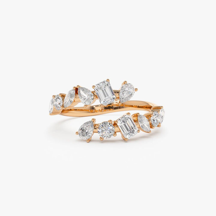 14k Solid Gold Cross Over Mix Diamond Statement Ring for Her - Doozy Diamonds