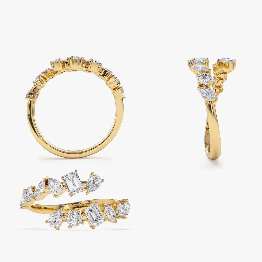 14k Solid Gold Cross Over Mix Diamond Statement Ring for Her - Doozy Diamonds