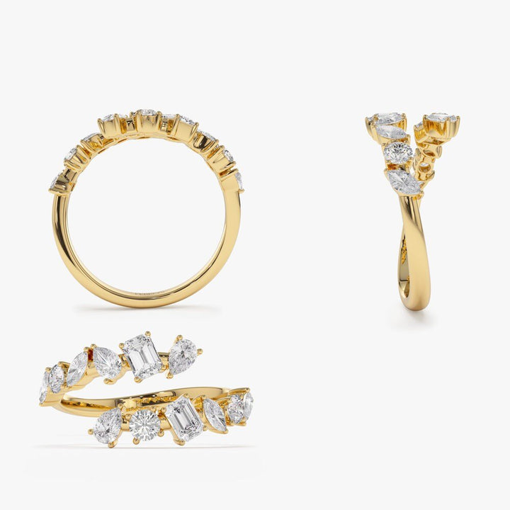 14k Solid Gold Cross Over Mix Diamond Statement Ring for Her - Doozy Diamonds