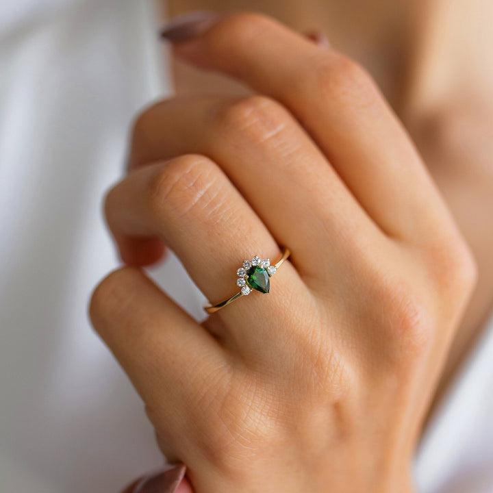 Green Pear Cut lab grown diamond Cluster Diamond Ring for Women - Doozy Diamonds