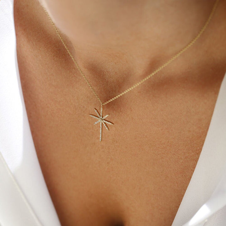 Round Diamond North Star Necklace for Her in 14K Gold - Doozy Diamonds