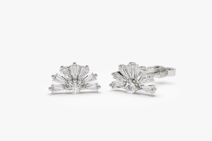 Tapered Baguette & Round Cut Diamond Unique Studs Earrings for Her - Doozy Diamonds