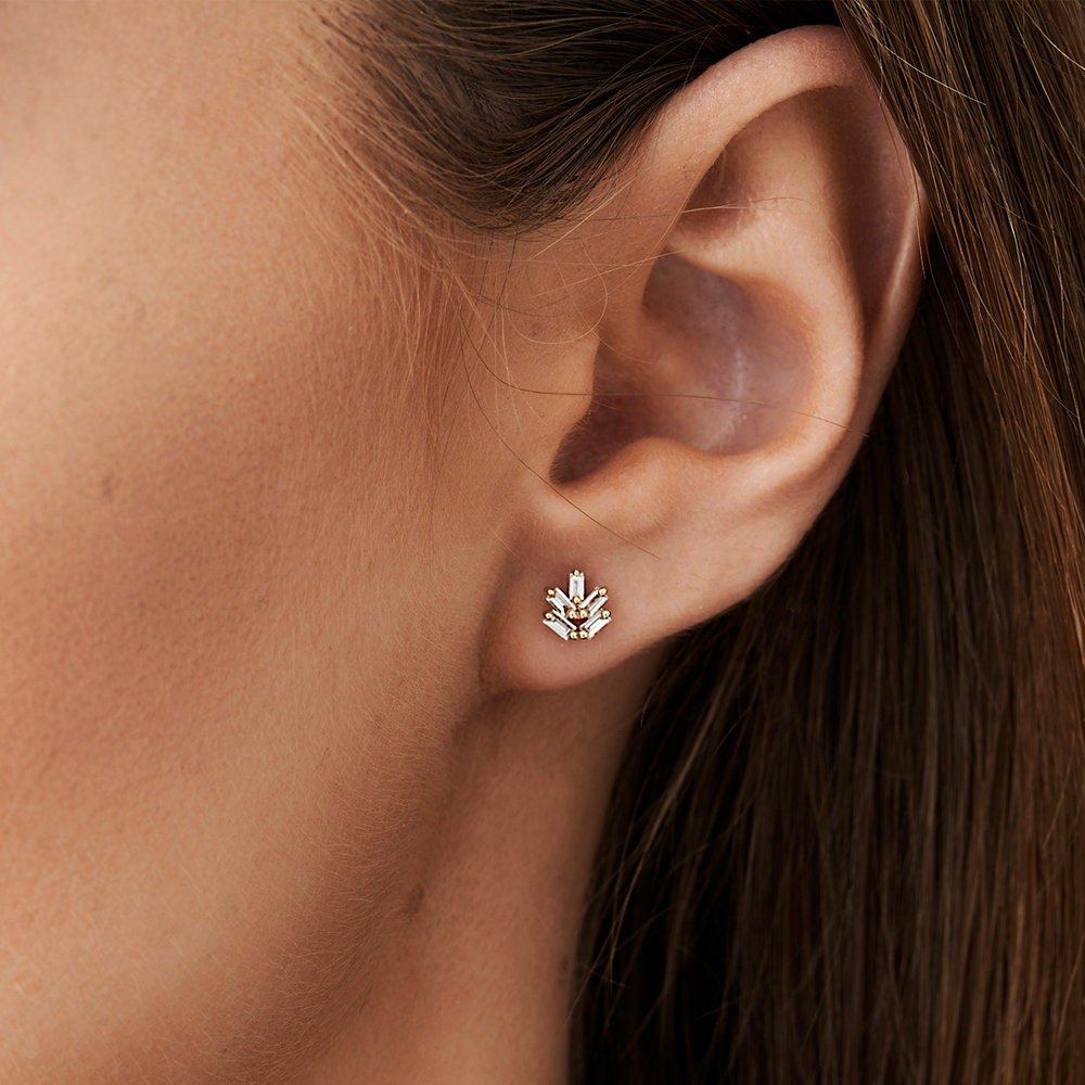 Baguette Cut Diamond Stud Earrings for Christmas Gift - Doozy Diamonds