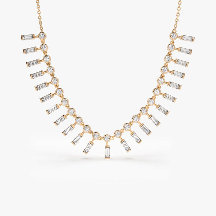 Baguette and Round lab grown diamonds Necklace In Gold - Doozy Diamonds