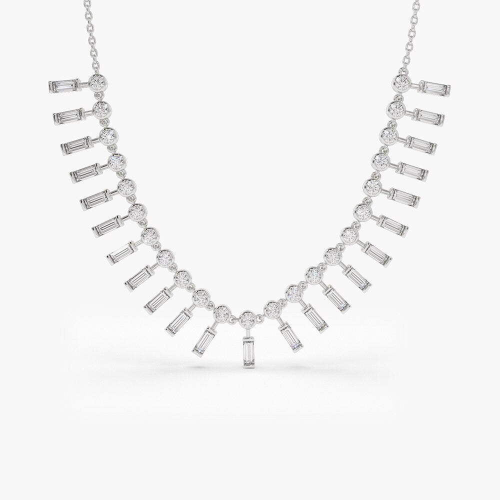 Baguette and Round lab grown diamonds Necklace In Gold - Doozy Diamonds