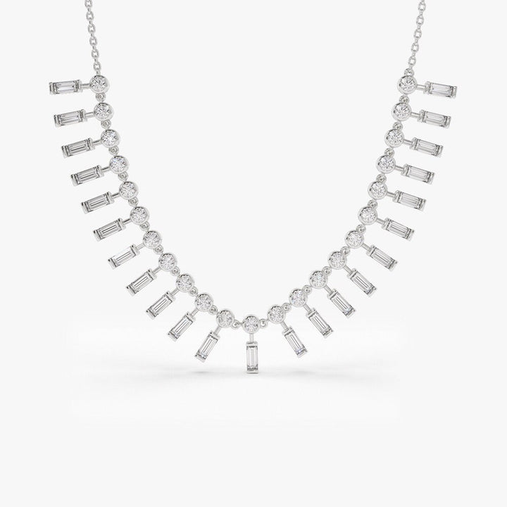 Baguette and Round lab grown diamonds Necklace In Gold - Doozy Diamonds