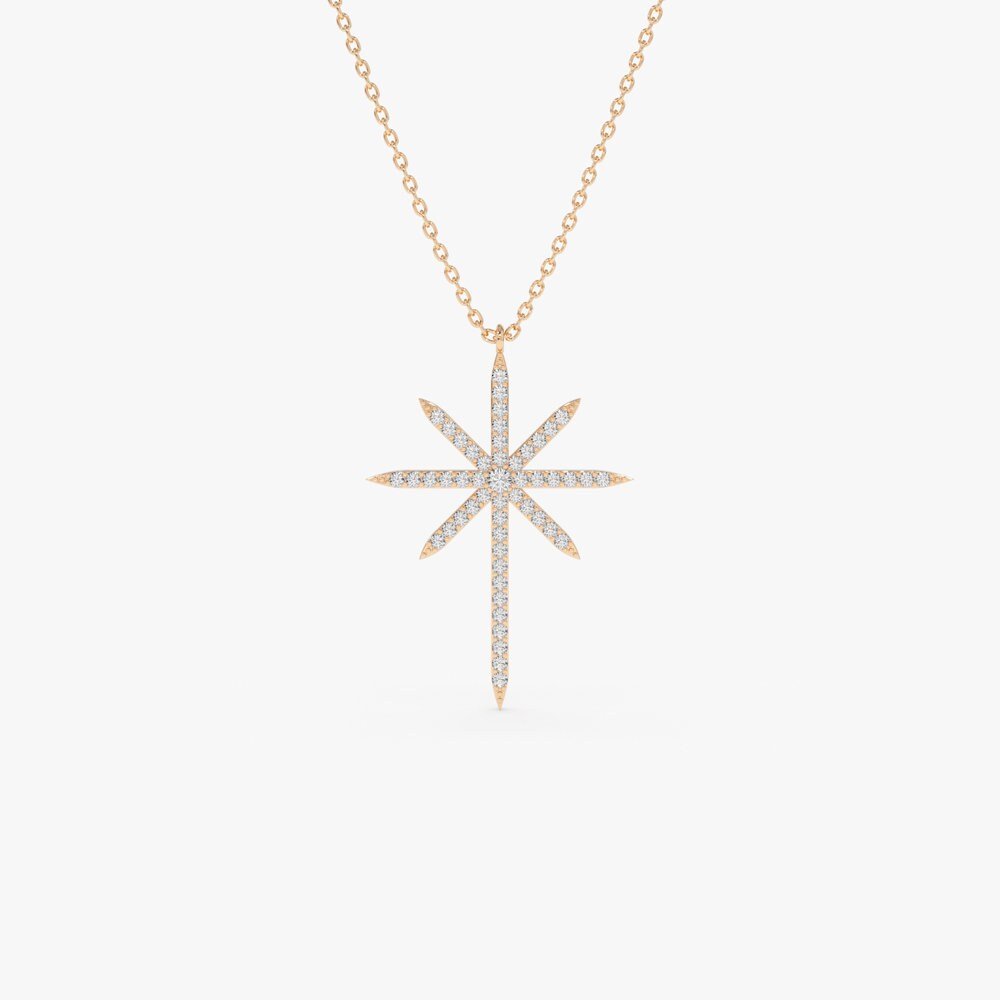Round Diamond North Star Necklace for Her in 14K Gold - Doozy Diamonds