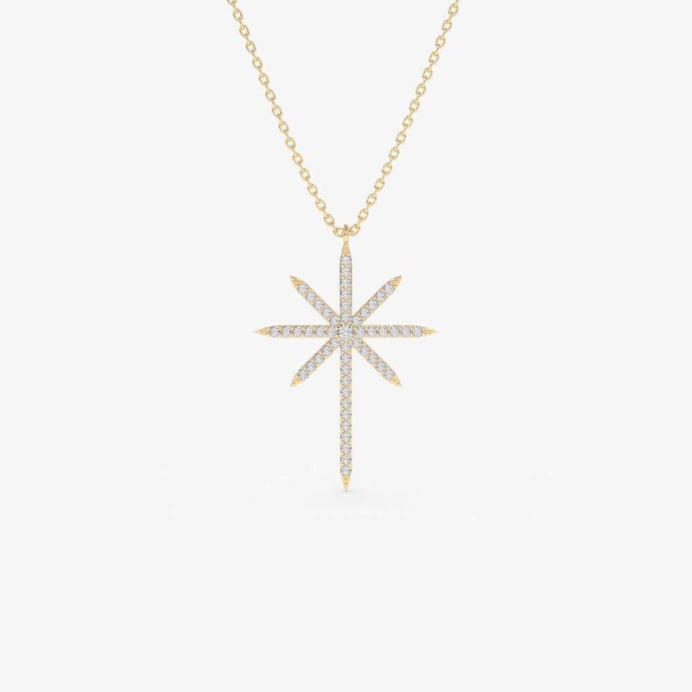 Round Diamond North Star Necklace for Her in 14K Gold - Doozy Diamonds