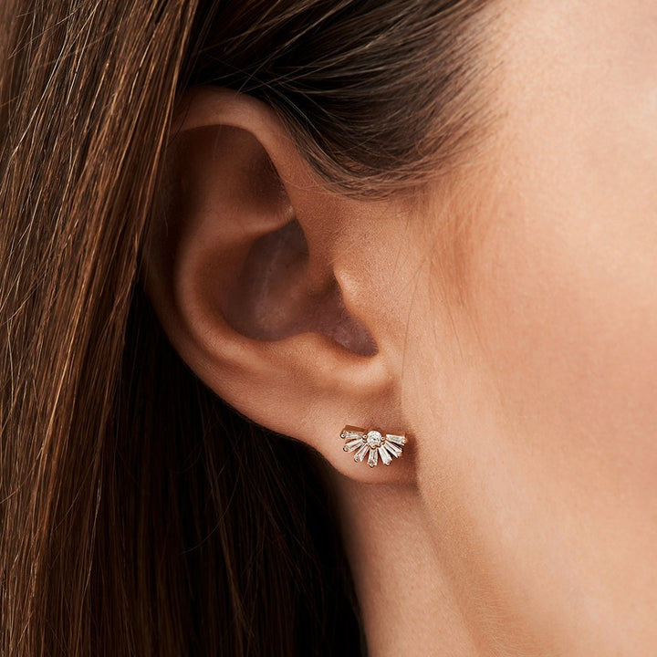 Tapered Baguette & Round Cut Diamond Unique Studs Earrings for Her - Doozy Diamonds