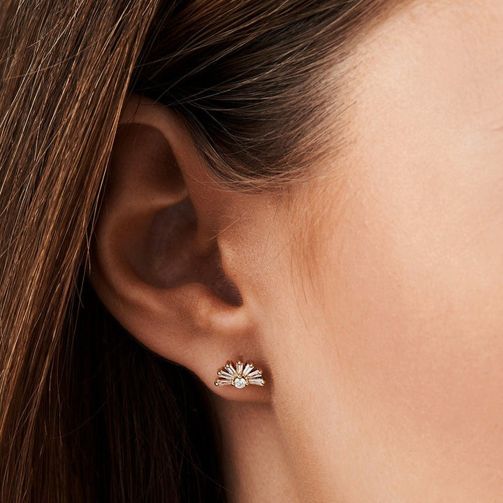 Tapered Baguette & Round Cut Diamond Unique Studs Earrings for Her - Doozy Diamonds