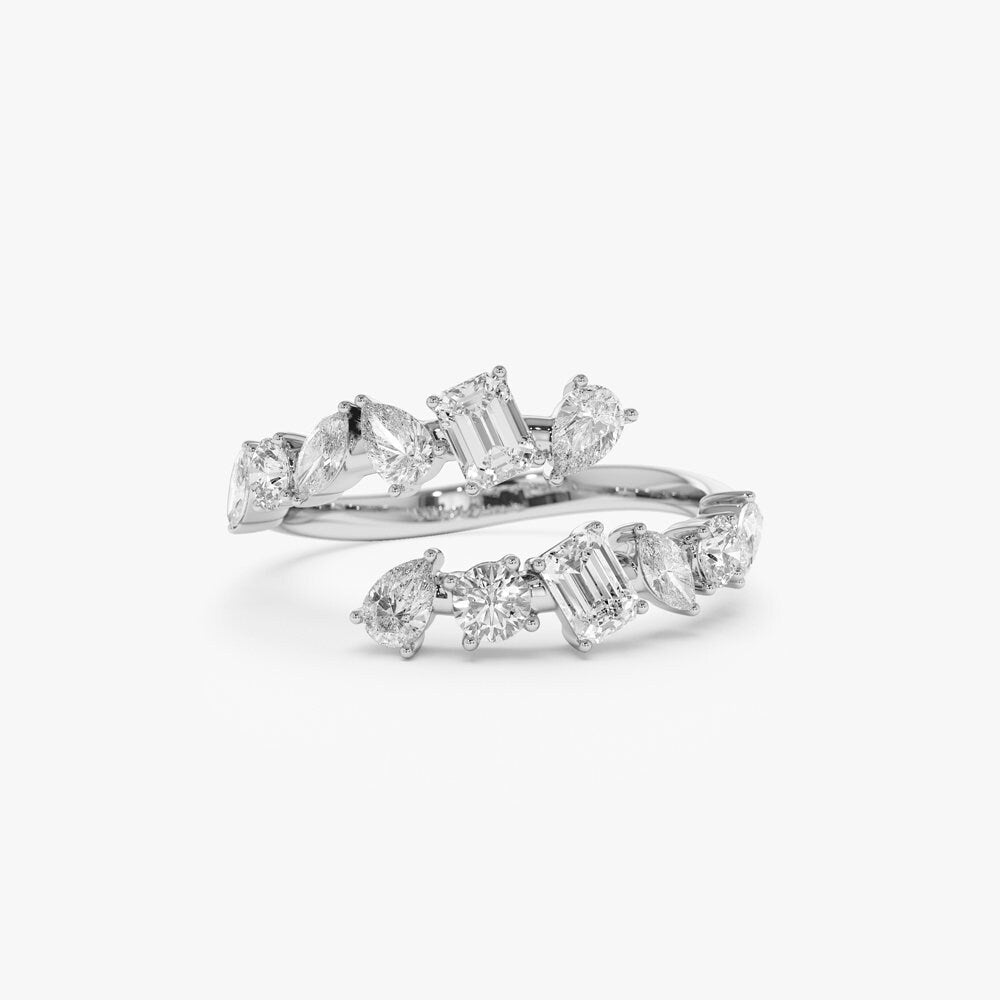 14k Solid Gold Cross Over Mix Diamond Statement Ring for Her - Doozy Diamonds