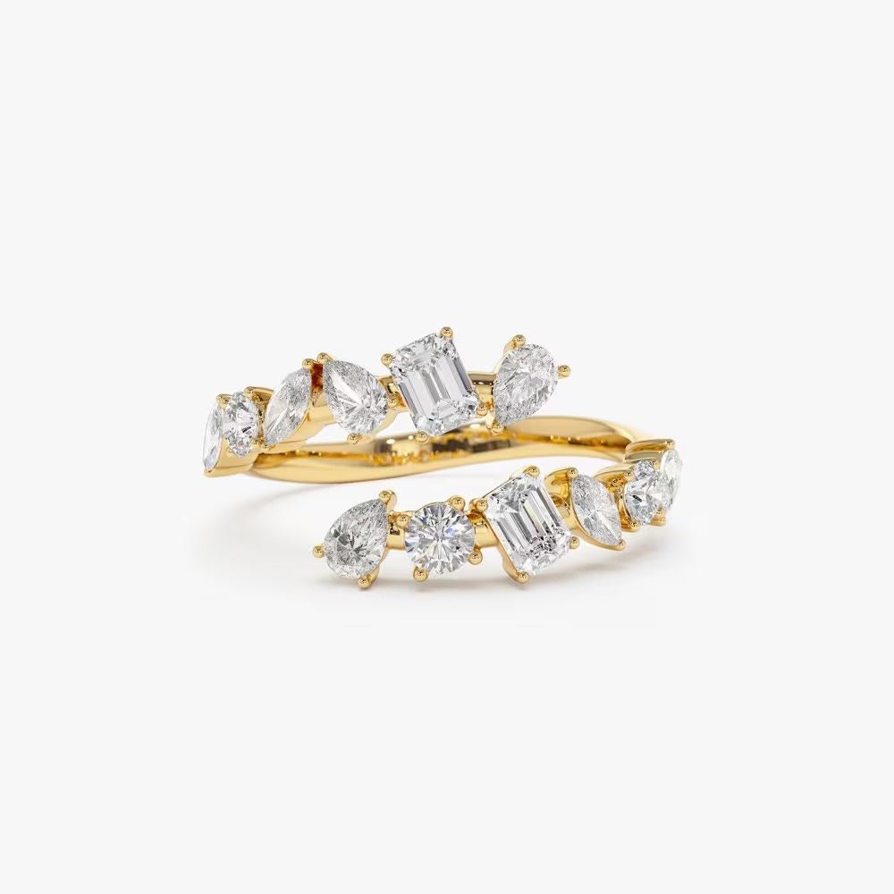 14k Solid Gold Cross Over Mix Diamond Statement Ring for Her - Doozy Diamonds