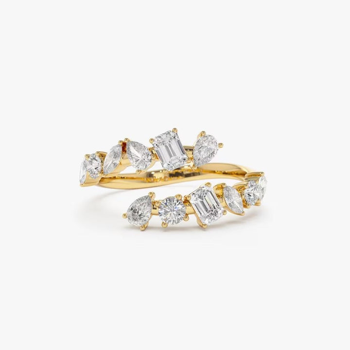 14k Solid Gold Cross Over Mix Diamond Statement Ring for Her - Doozy Diamonds