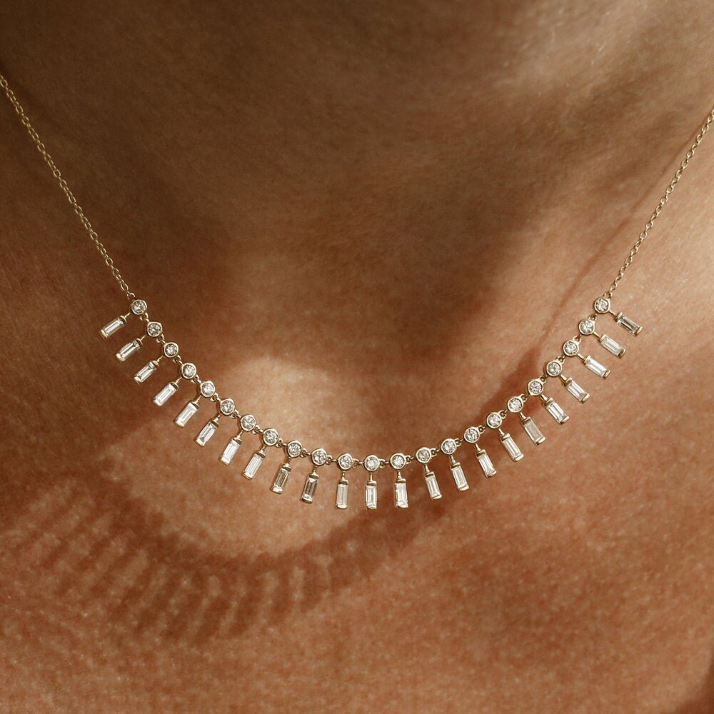 Baguette and Round lab grown diamonds Necklace In Gold - Doozy Diamonds